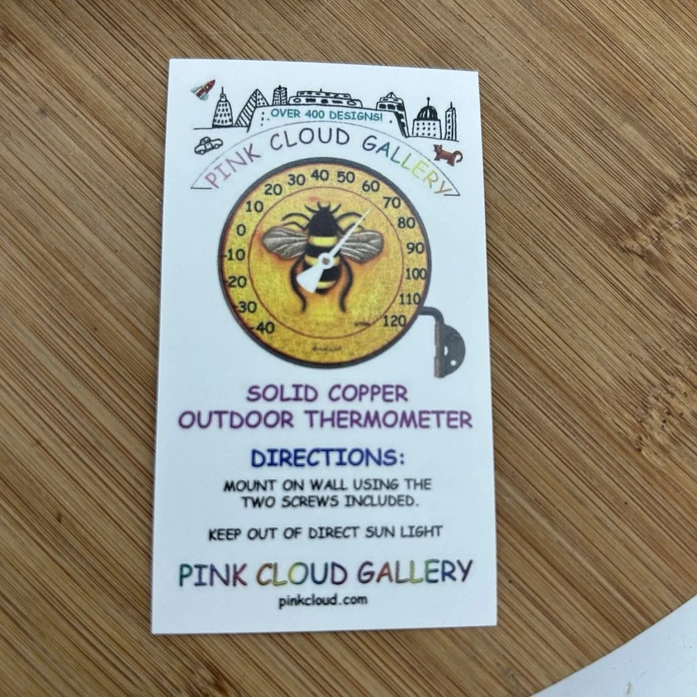 NEW Copper Toned Dial Round Thermometer with Black Lab + Wall Mount 4.25